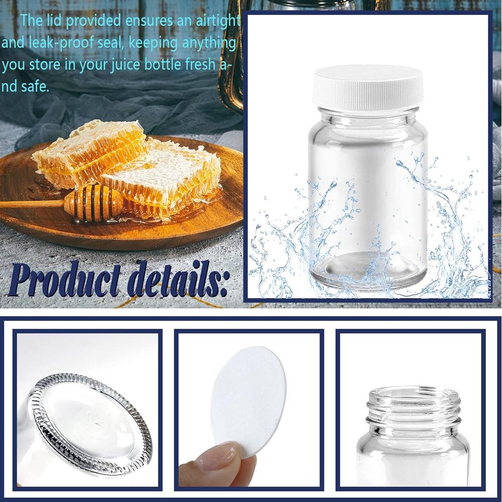 2oz Glass Shot Bottles, Reusable Small Mason Jar Shot Glasses Cute Juice Bottles Storage Container with Leak Proof Lids