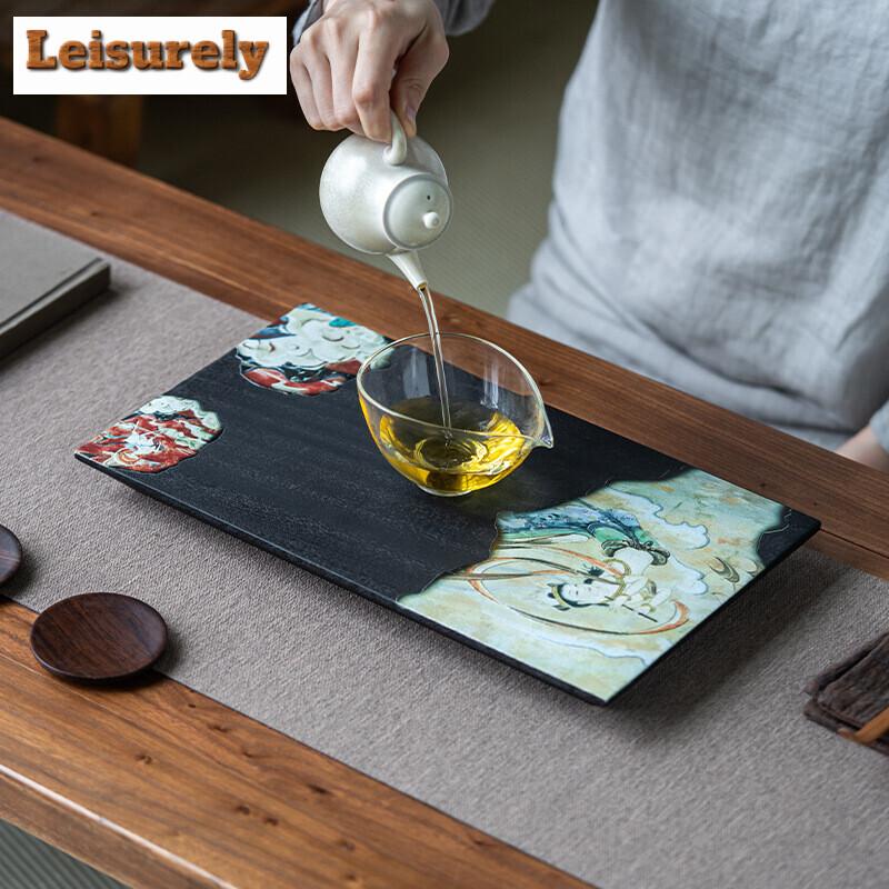 Dream Back Dunhuang Rectangular Dry Brew Table Tea Tray Solid Wood Pot Bearing Plate Household Small Pot Base Kung Fu Tea Set