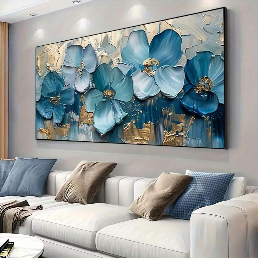 Contemporary Golden Leaf and White Flower Mural for Home or Office Decor