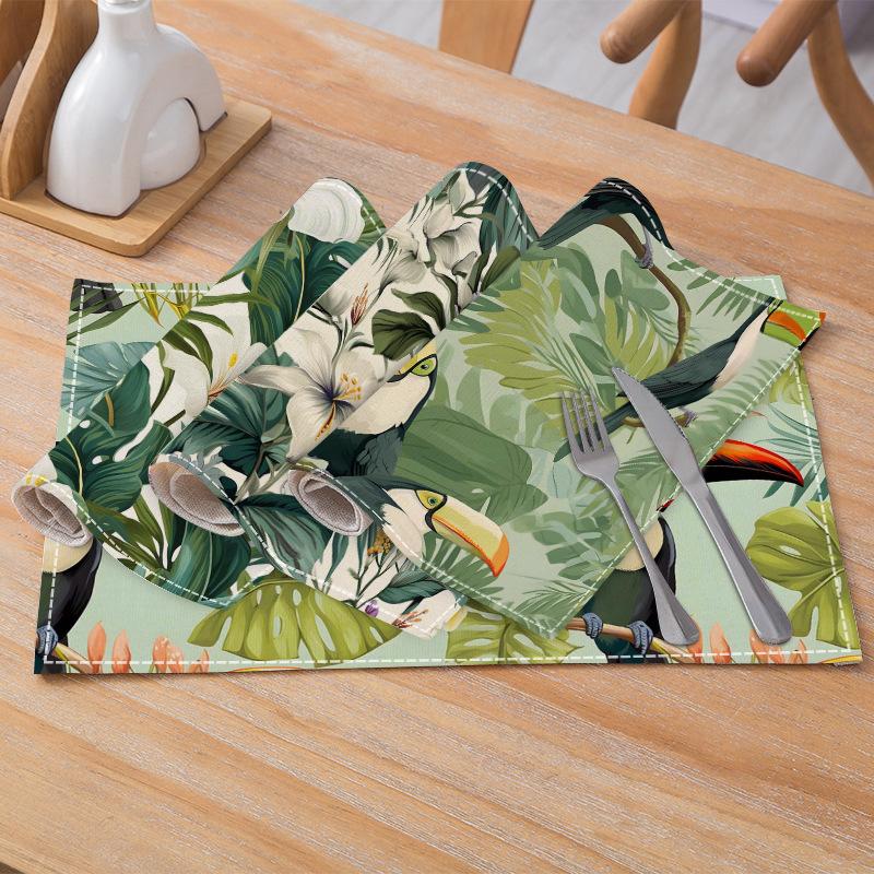 Summer Green Plant Placemats New Seagull Flower Printed Insulation Mat Nordic Kitchen Western Restaurant Decorative Dining Table