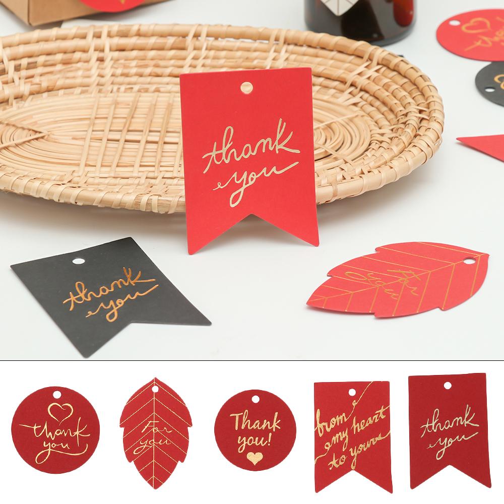 50PCS Gold Stamping Paper Gift Tags Thank You Hang Label Christmas Box Decor Black Red White Birthday Party Supplies DIY Access