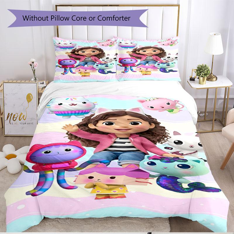 3pcs Duvet Cover Set (1*Duvet Cover + 2*Pillowcase, Without Core), Gabby's Dollhouse Print Soft All‑Season Bedding Set, Home Bedroom Decor Gift