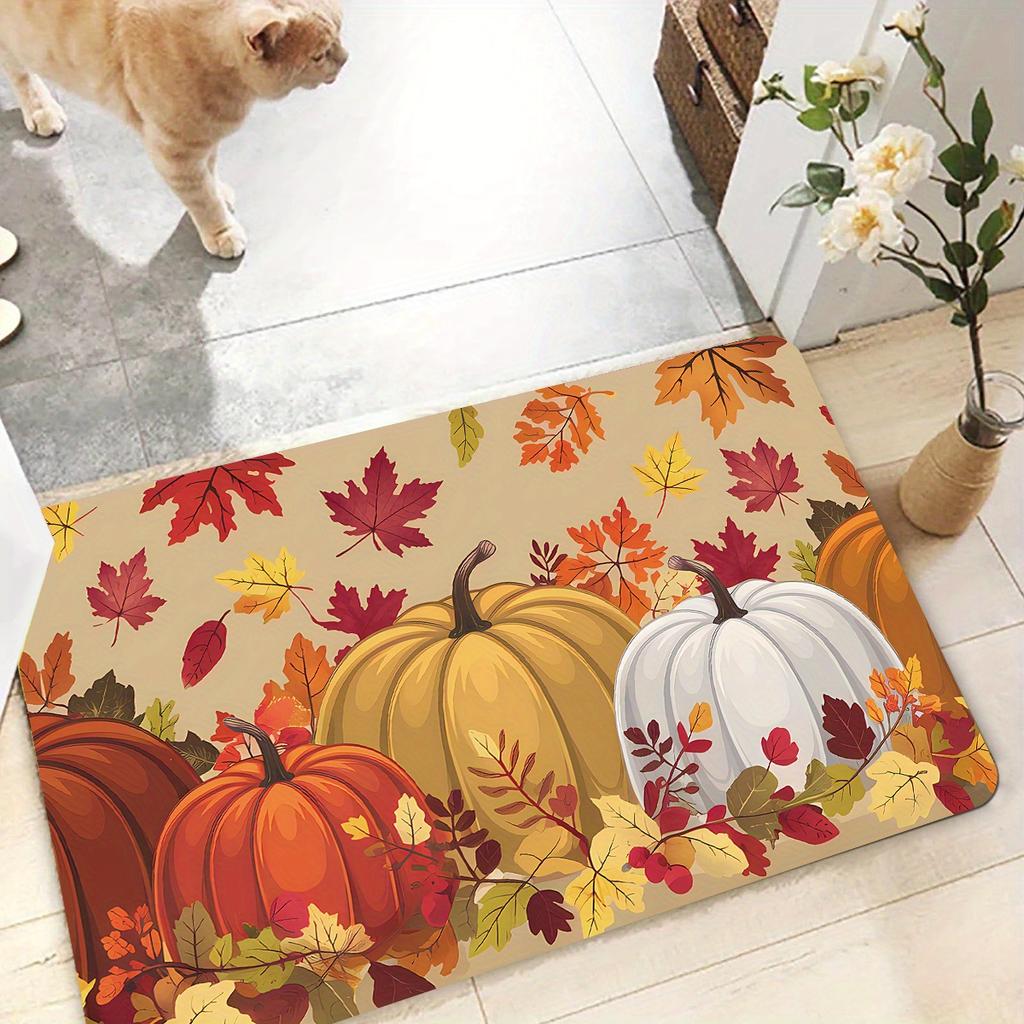 Thanksgiving Carpet Pumpkin Maple Leaf Carpet Kitchen Rug Long Carpet Doormat Living Room Bedroom Sofa Soft Floor Mat