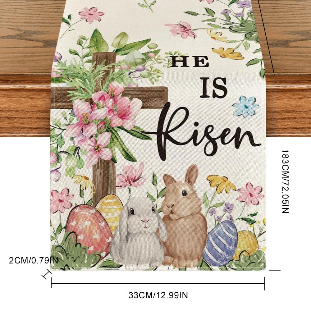 Easter Bunny Eggs Butterfly Floral Linen Table Runner Holiday Party Decor Spring Kitchen Dining Table Runner Easter Decorations