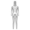 Womens Metallic Shiny Rave Clubwear Hooded Jumpsuit Long Sleeve Front Zip Up Leggings Tights Catsuit