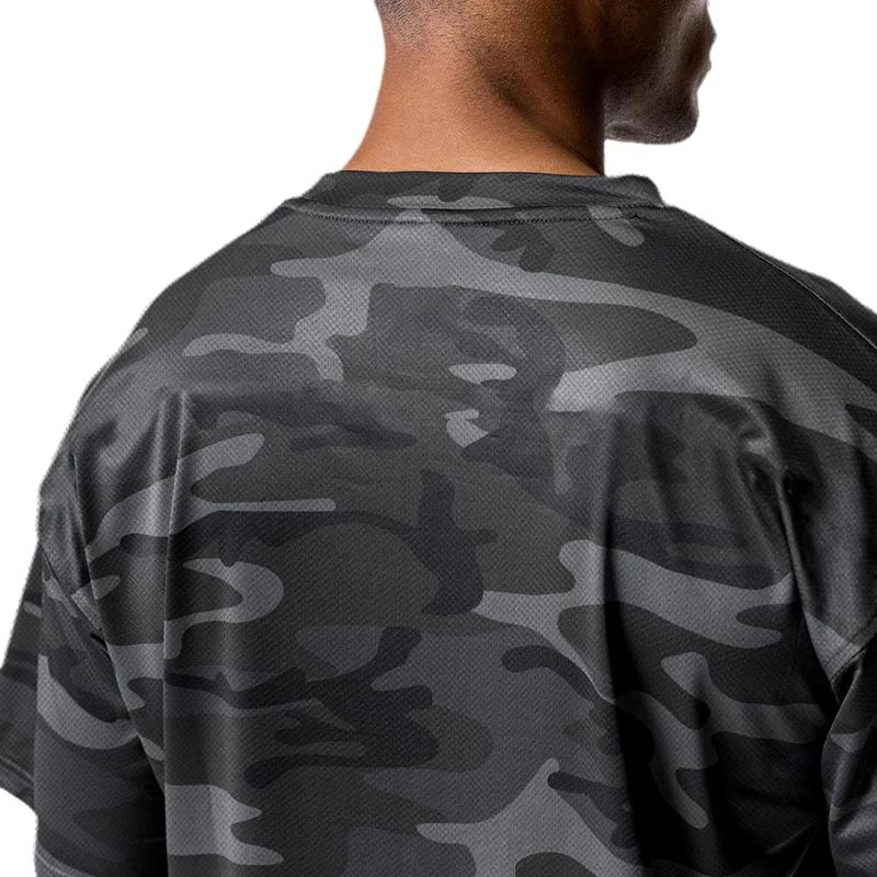 Muscleguys Camouflage Running T-shirts Mens Oversized Half Sleeve Dropped Shoulder Loose Fitness T Shirt Summer Gym Bodybuilding Tops Tees
