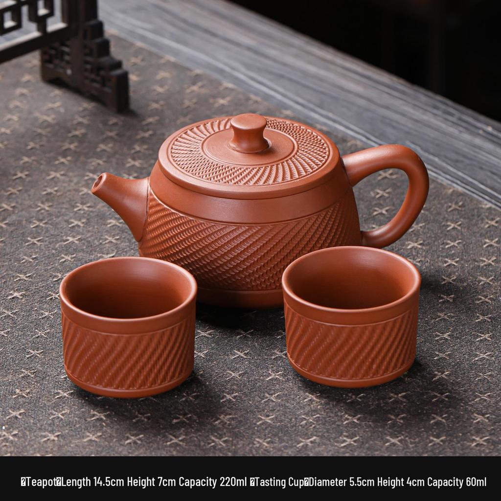 Large-Capacity Purple Clay Kung Fu Tea Set with Jump Knife Teapot and Two Cups
