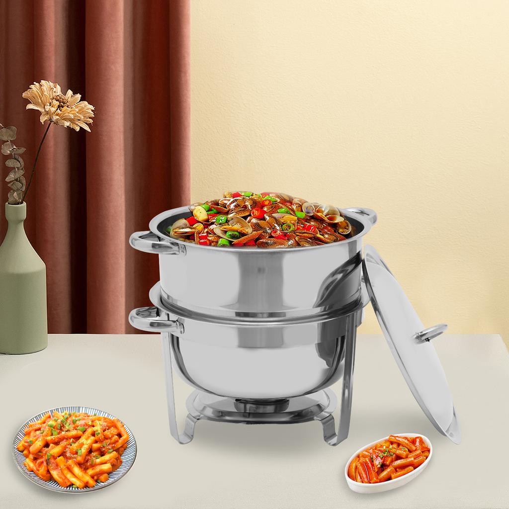 14.2 Qt Circular Stainless Steel Dining Stove,Food Insulated Pot, Elegant Silver Serving Plate for Hotel Buffet or Family Dinner