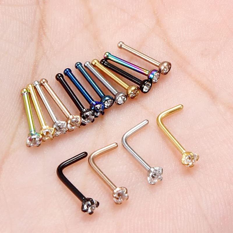 Multi-Color Zircon Stainless Steel S-Bar Nose Studs Jewelry