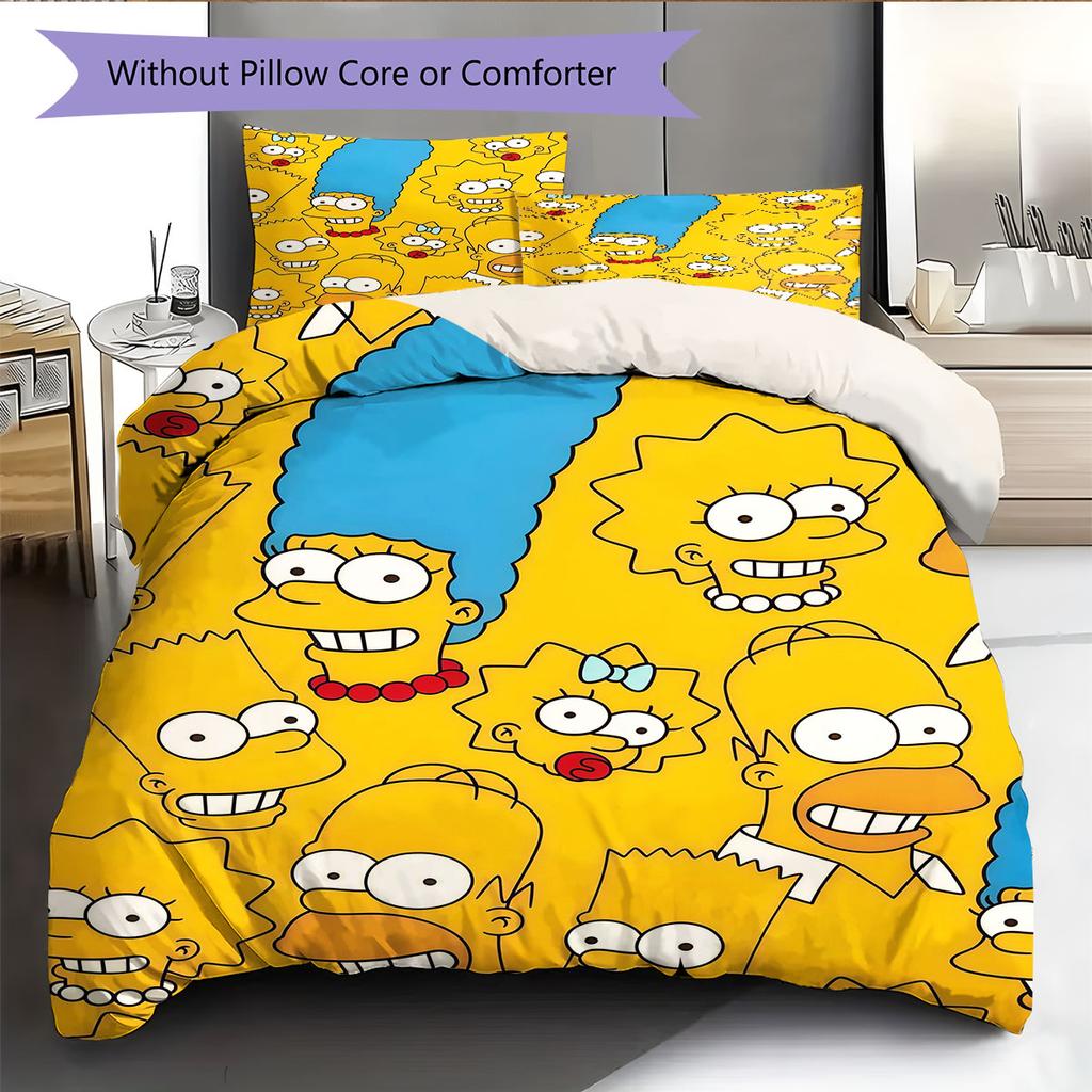 The Simpsons Cartoon Poster Pattern Bedding Home Decoration Birthday Gift ( 1 Duvet Cover + 2 Pillowcase, Without Core),fan Merchandise.