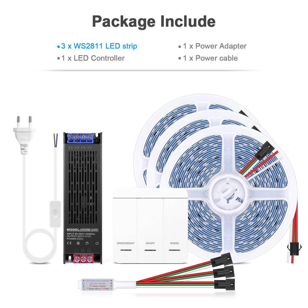 Smart Addressable Pixel WS2811 LED Strip Light 1-4pcs 5M 10M Running Water Flow Chasing LED Tape For Wall Ceiling Cabinet Decor