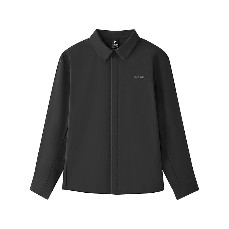 Skechers Polo Style Solid Color Casual Moisture Wicking Quick Dry Long Sleeve Shirt Men Shirts Deep-Night-Black L125M039-03B6