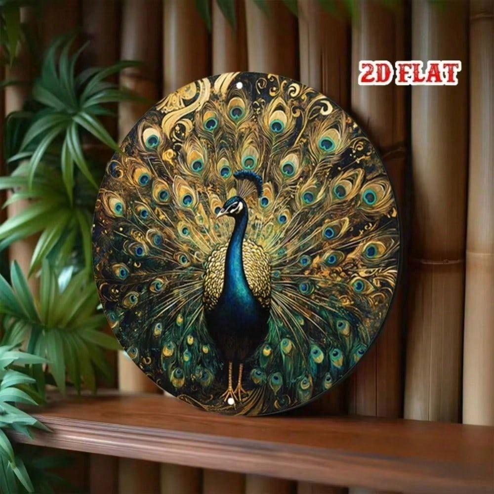 Vintage Blue Gold Peacock Metal Wall Art Decor for Cafe Home