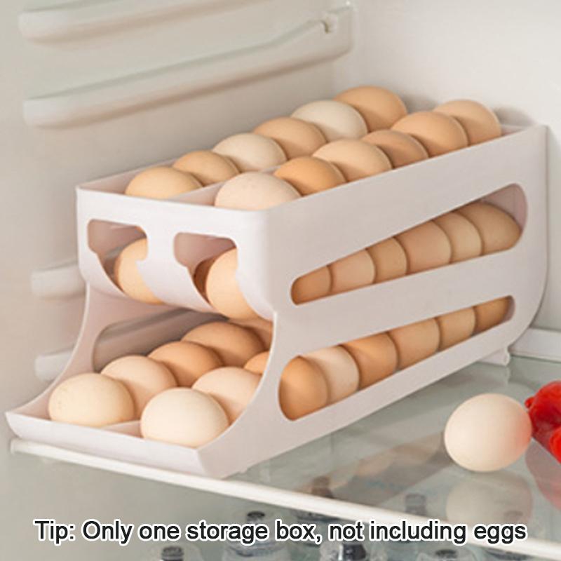 

3-слойная автоматическая стойка-роллер для яиц, двухъярусный контейнер для хранения яиц, кухонный органайзер для холодильника, большая вместимость, диспенсер для яиц белый