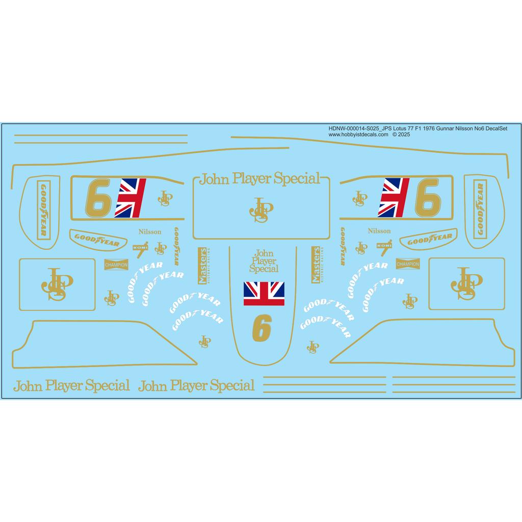 JPS Lotus 77 F1 1976 Gunnar Nilsson No6 DecalSet - 1/25 - Water Decal