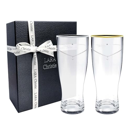 Lara Christie Platinum and Gold Rimmed Solitaire Beer Glasses, 410ml, Pair, LH-84-0004P-S