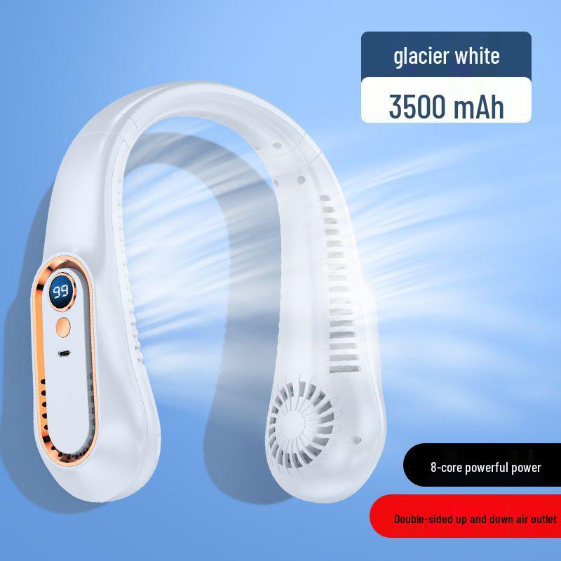 

USB Rechargeable Leafless Outdoor Mini Fan with Digital Display, Silent Operation, Anti-Pinch Design, Hanging Neck, Long Battery Life. Refer to detail page белый