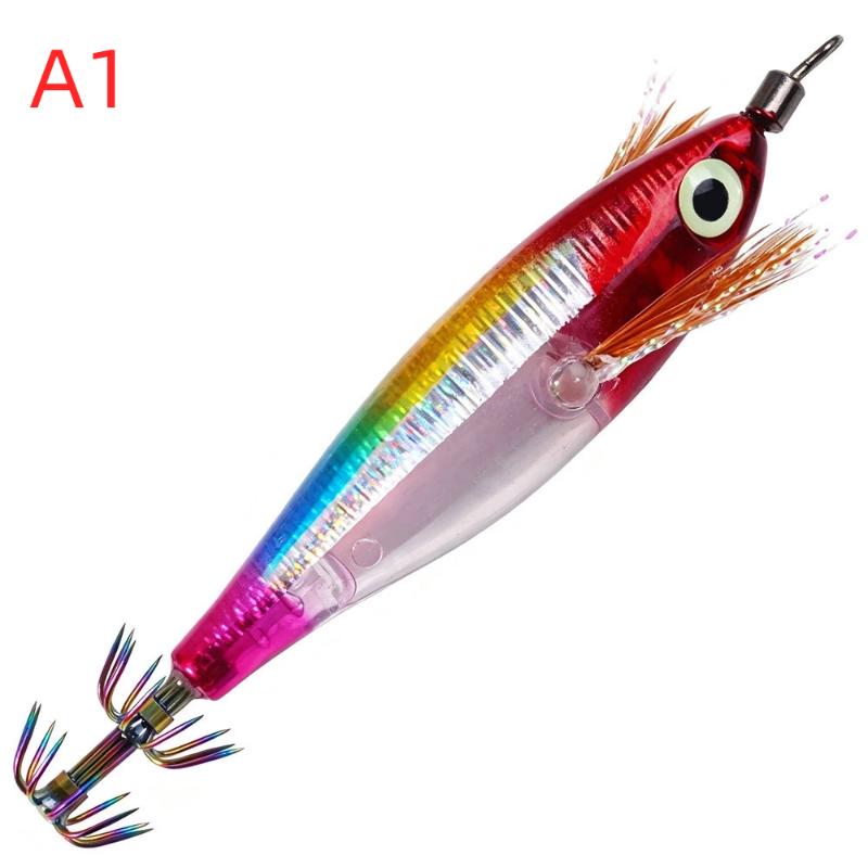 1Pcs Horizontal Octopus Cuttlefish Wood Shrimp Hard Bait Artificial Wobbler With 3D Glow Eyes Squid Jig Fishing Lure