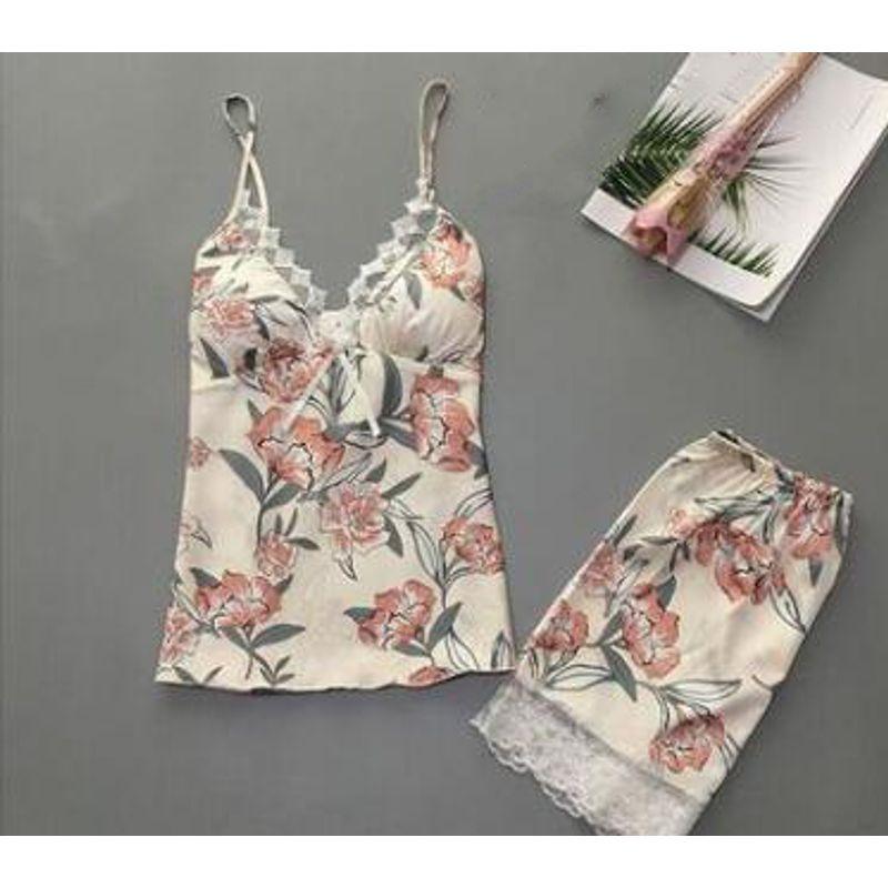 

New Style Pajamas Set Lace Pajamas Set Sling Lace Lace Pajamas Suit Beige S