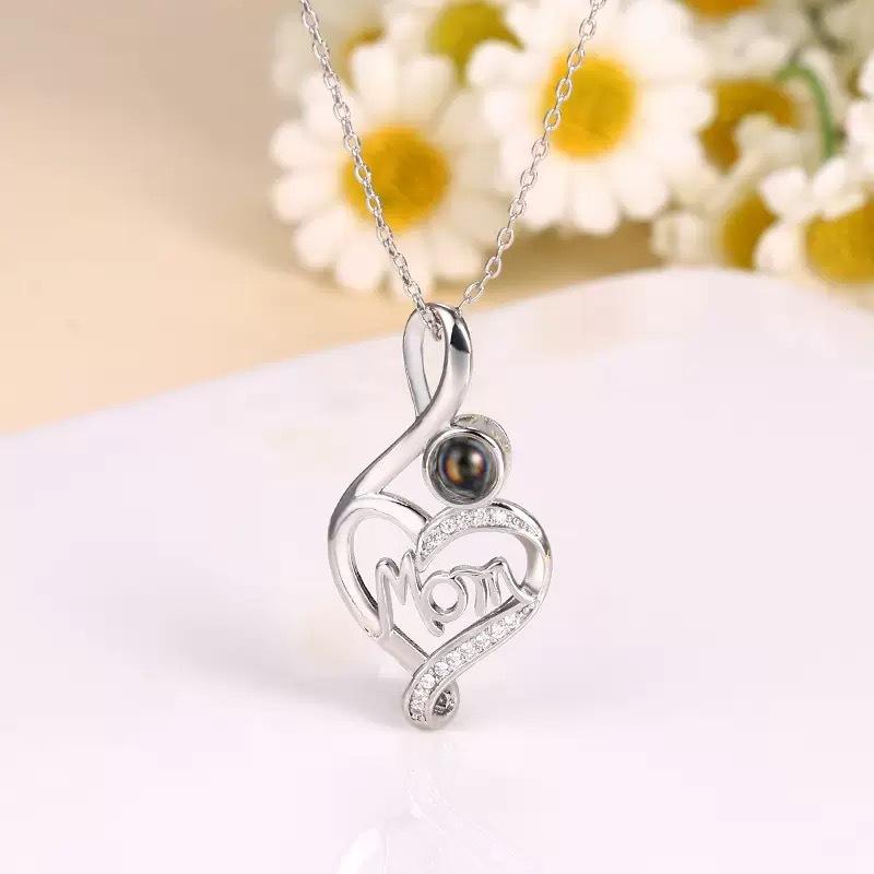 Diamond Set One Hundred Languages MOM Heart Projection Necklace Clavicle Chain