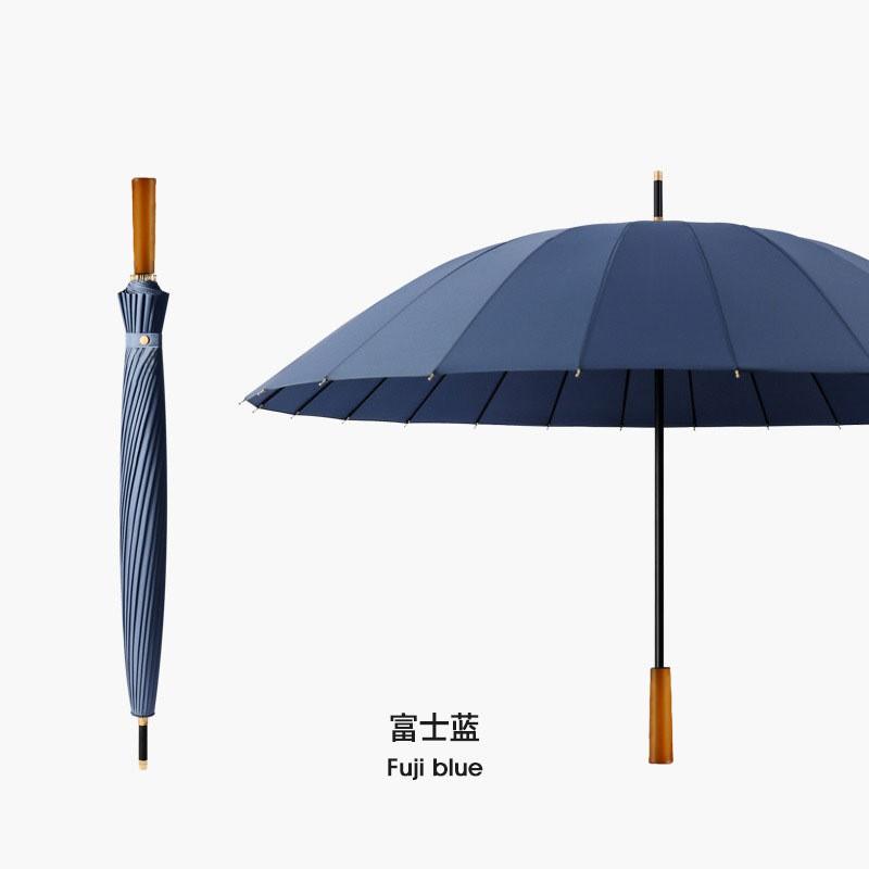 24-Rib Automatic Long Handle Umbrella Men Heavy Rain Windproof Wooden Large Adult