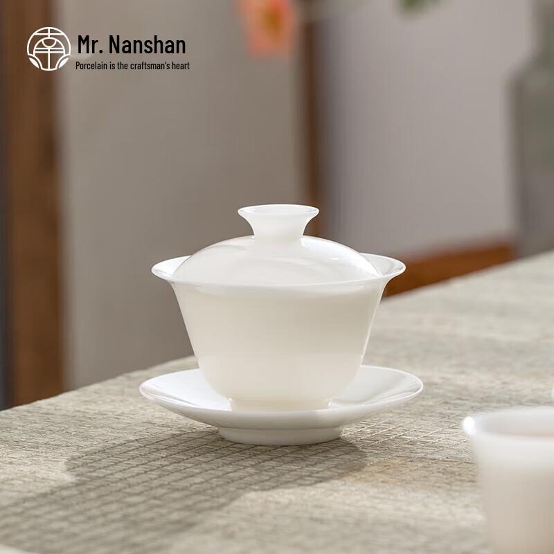 Nanshan Mr. White Porcelain Kung Fu Tea Set with Bell Gaiwan (9-piece)