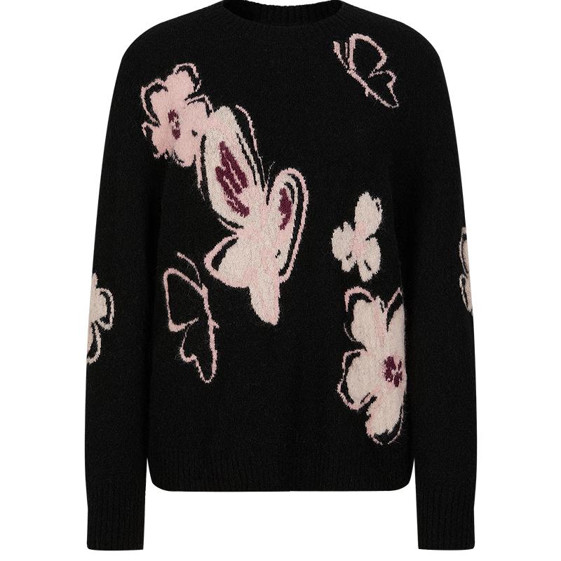 

Jiuzi Anancou Women s Butterfly Jacquard Wool Knit Sweater S