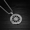 Vintage słońce bóg Apollo naszyjnik moda okrągły Nordic ze stali nierdzewnej Viking Rune naszyjnik mężczyźni biżuteria Amulet prezent
