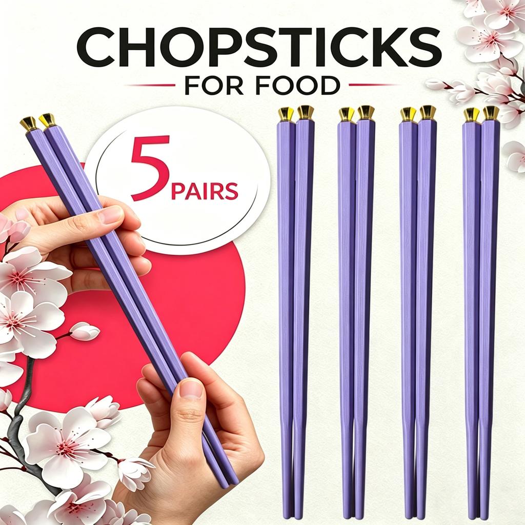 5 paia di bacchette giapponesi antiscivolo di alta qualità coreano home hotel ristorante portatile cibo sano bastone per bacchette di sushi