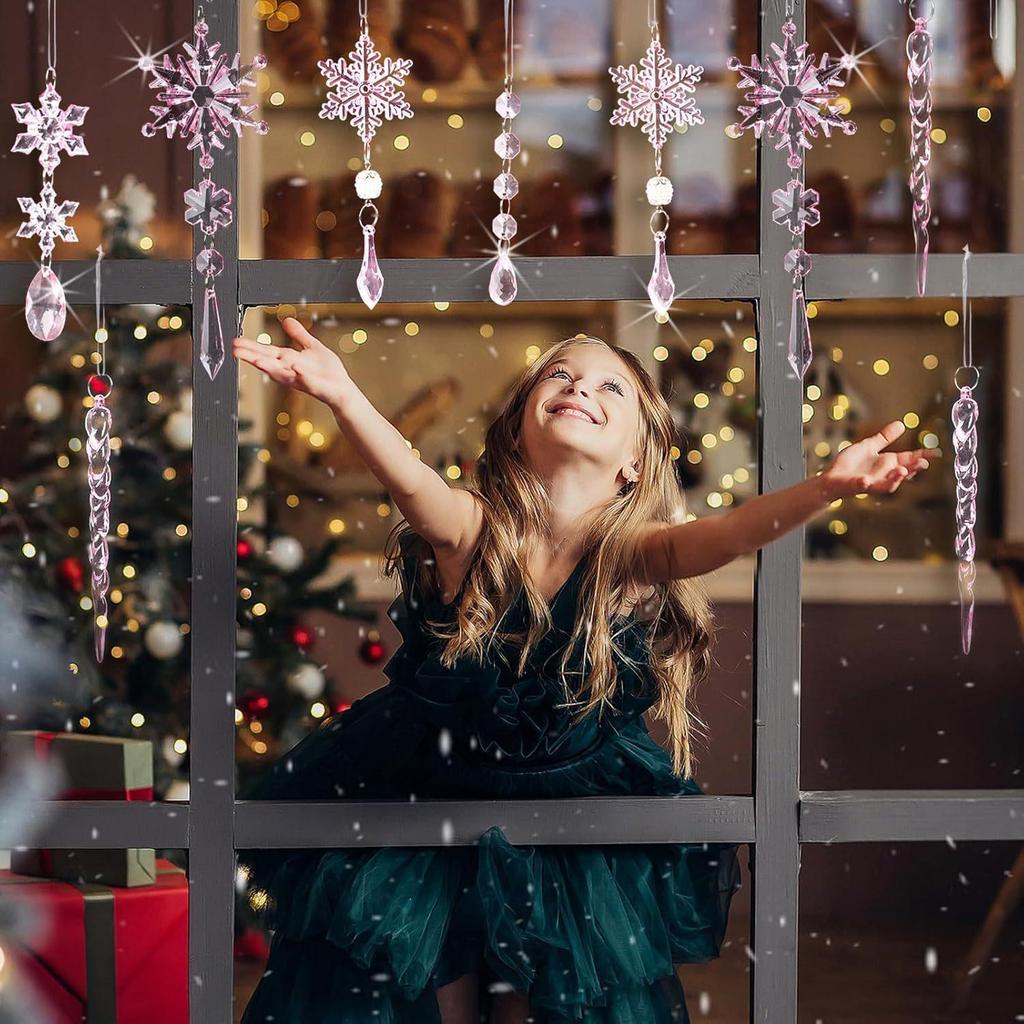 18-Piece Christmas Tree Decoration Set: Crystal Snowflakes & Icicle Ornaments