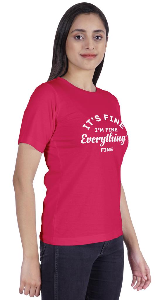 Inkmeso Crew Neck T-shirt   Its Fine I'm Fine Everything Is Fine" Letter Printed Inspirational Jersey Top For