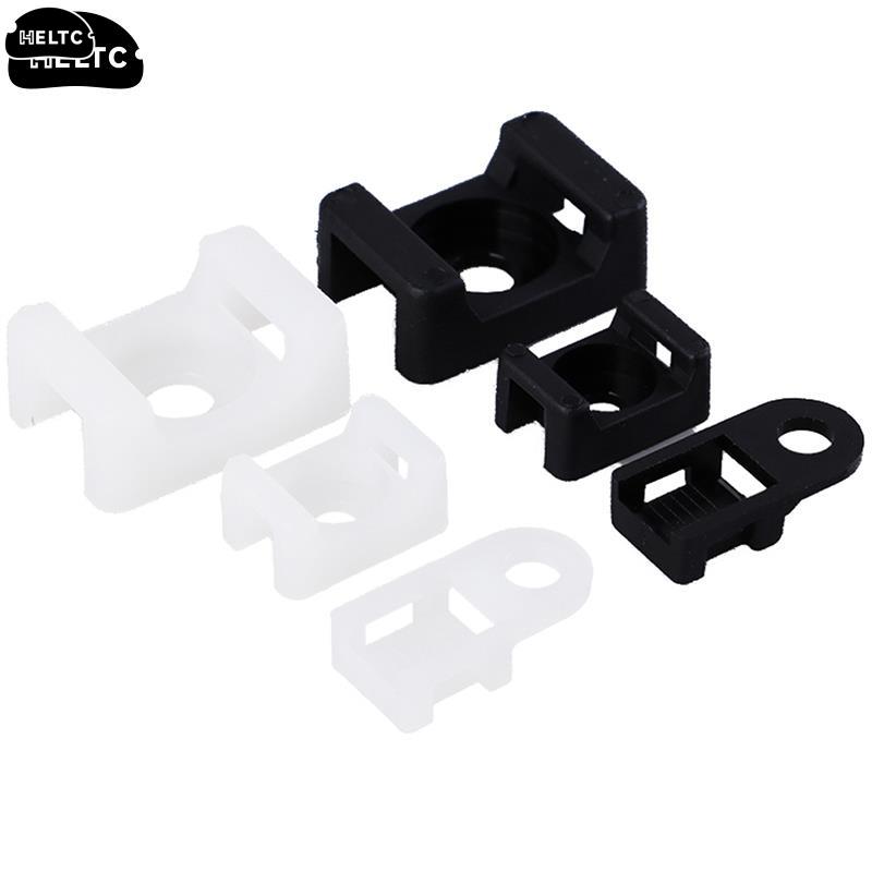 100PCs Cable Tie Mount Wire Buddle Saddle Type Plastic Holder White Black