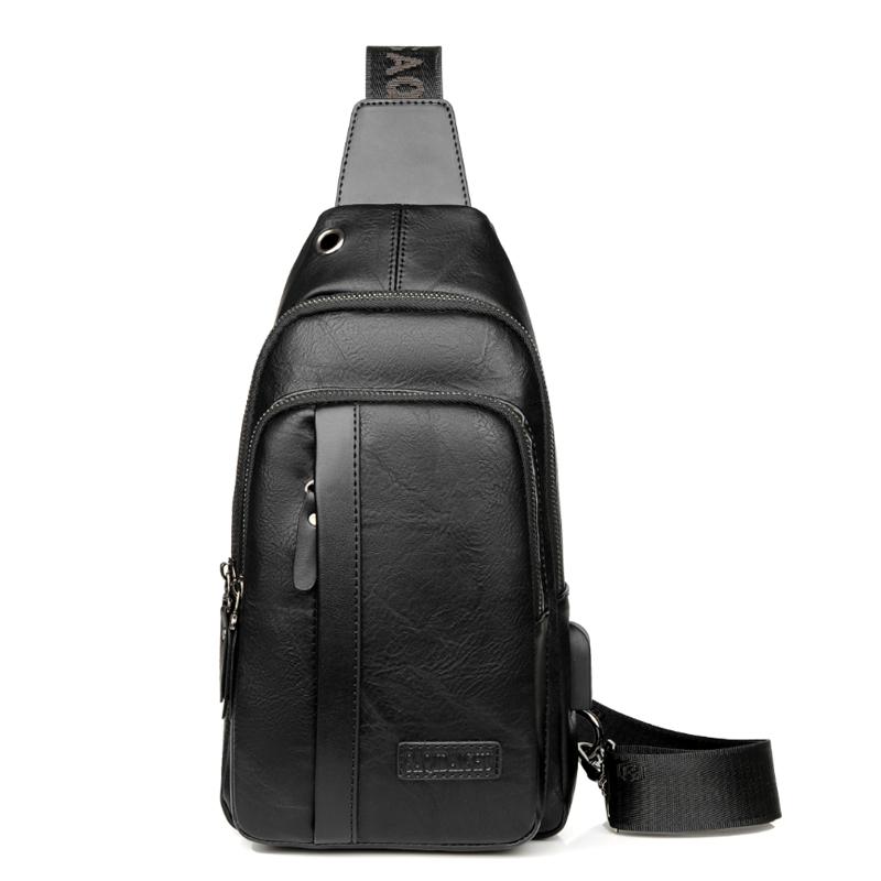 

Men s Outdoor USB Chest Bag Crossbody Bag Retro PU Shoulder Bag