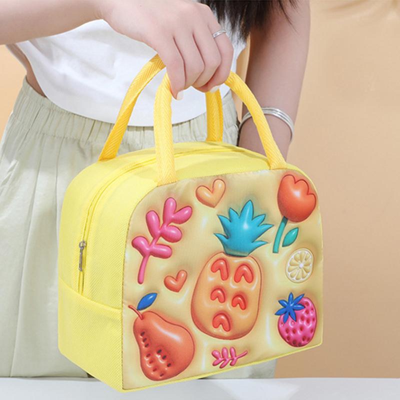 HUA 3D Cartoon Children's Lunch Bag Thermal Insulation Aluminum Foil Waterproof Oxford Cloth Bento Bag Portable Picnic Tote Bag