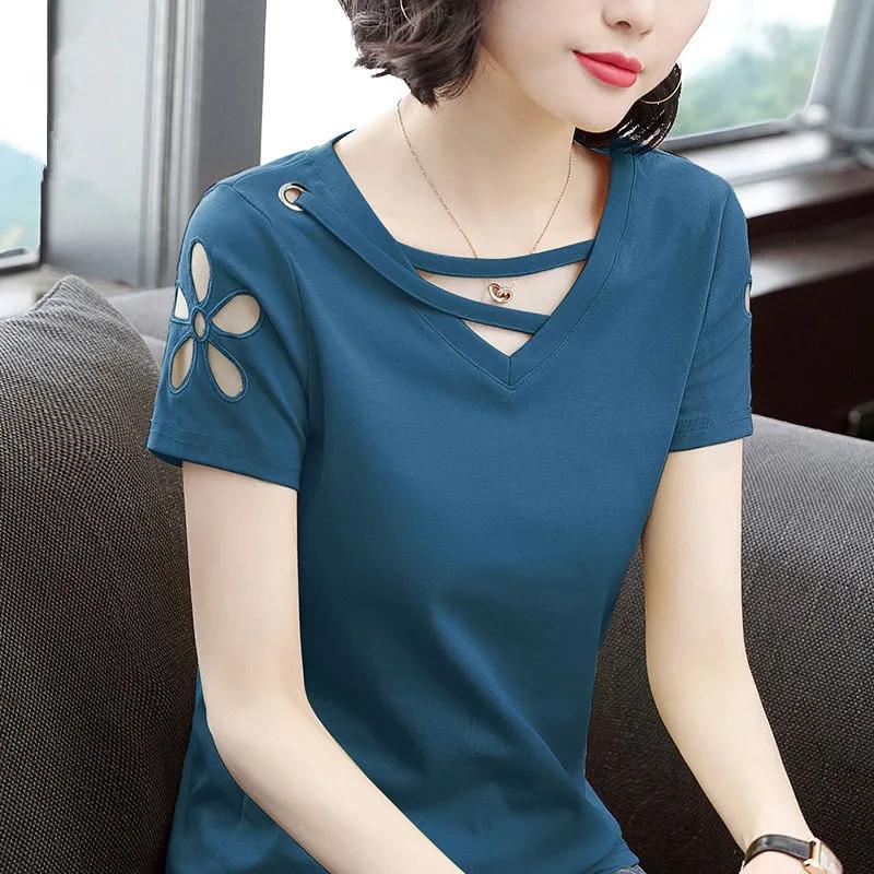 Women Summer Spring Blouses Shirts Lady Fashion Casual Short Sleeve O-Neck Solid Color T-shirt Blusas Tops