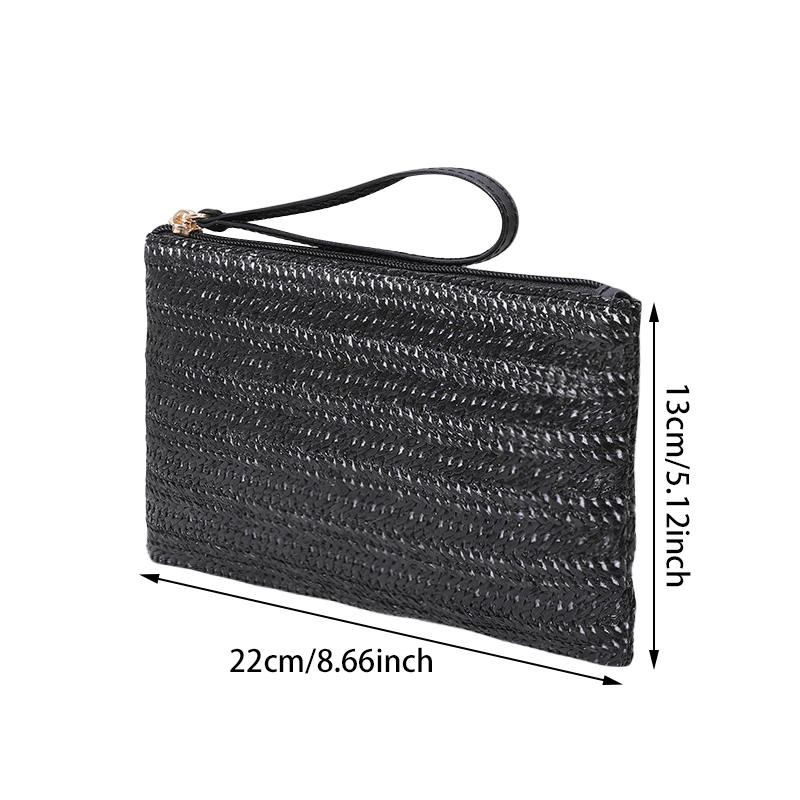 Fashion Ladies Weaving Bag Wristlet Clutch Women Daily Money Phone Clutch Solid Straw Woven Coin Purse Beach Wallet Card Leisure Travel