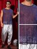 Lars Amadeus Sparkling Tank Round Glitter Sleeveless Size L Men's Top, Neck, Sheer, See-Through, Sparkle, Vest, Blue/Red,
