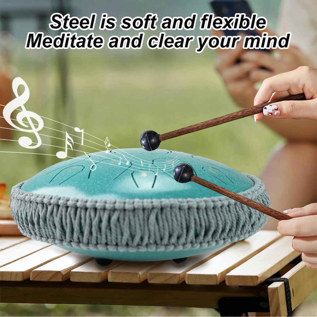 Steel Tongue Drum 13 Inch 15 Notes D Key Percussion Instrument Portable Balmy Drum with Drum Mallets for Meditation