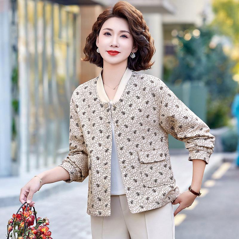 Spring Fashion Print Jacket for Middle-Aged Women 2025 - Trendy, Loose-Fit Design