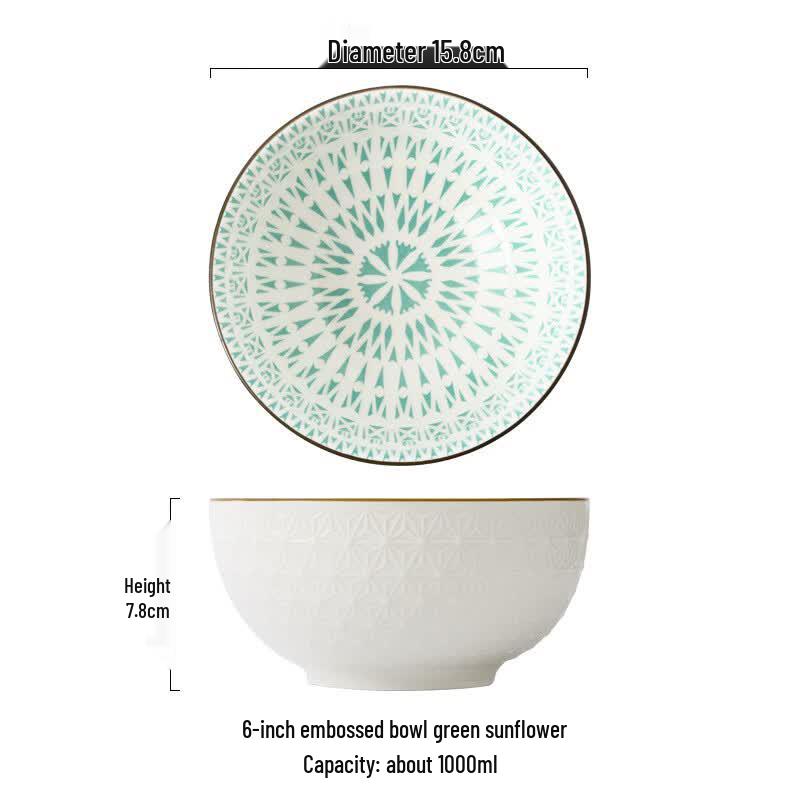 Di Rui En Embossed Underglaze Ceramic Noodle & Soup Bowls Set of 2