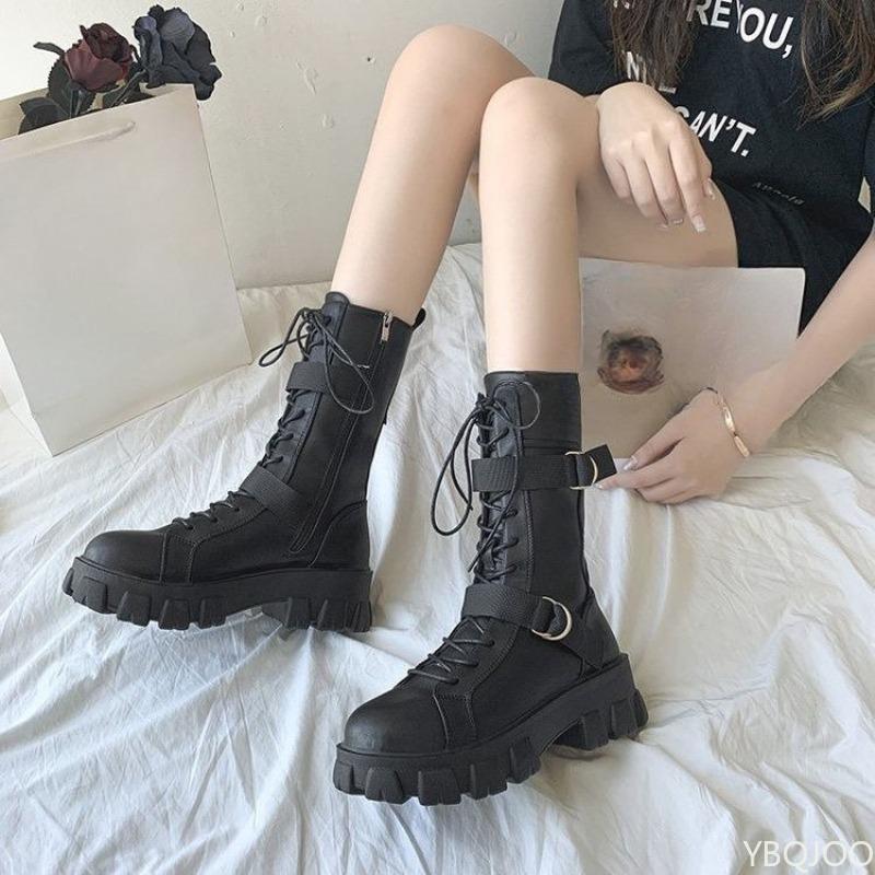 Fashionable High top shoes women's autumn new round toe shoes thick soled height increasing casual comfortable women boots