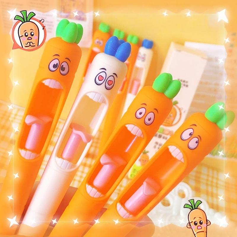 4 Pcs Retractable Gel Pen Smooth Writing Tool Carrot Gel Ink Pen with Comfortable Grip For Students