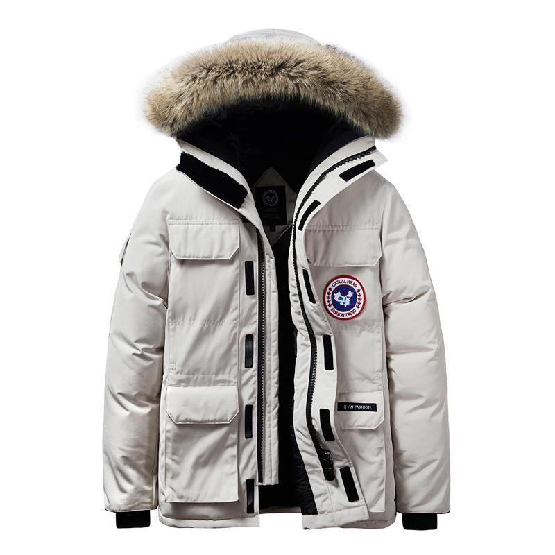 Men's Large Hooded Goose Down Jacket with Fur Collar, Outdoor & Winter Warmth