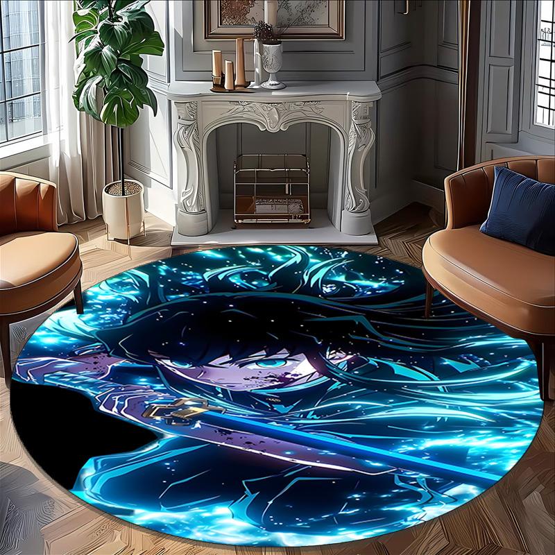 1pc Demon Slayer5 Print Round Carpet Chair Round Carpet Suitable for Bedroom Living Room Home Decorative Carpet