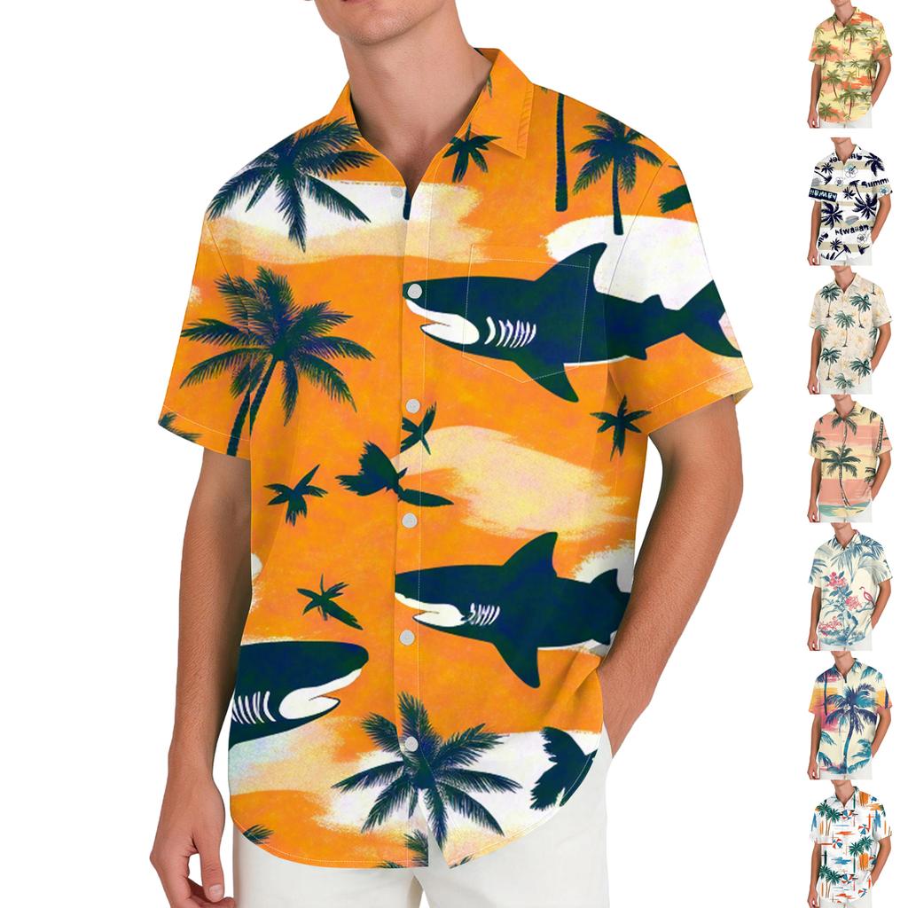 Hawaiian Print - Men's Casual Short Sleeved Shirt