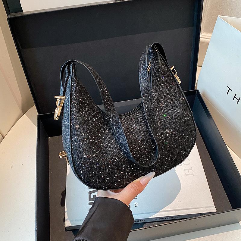 Today's popular women's bags, autumn sequins, underarm bags, fashionable and simple crescent moon dumpling bags, versatile shoulder bags