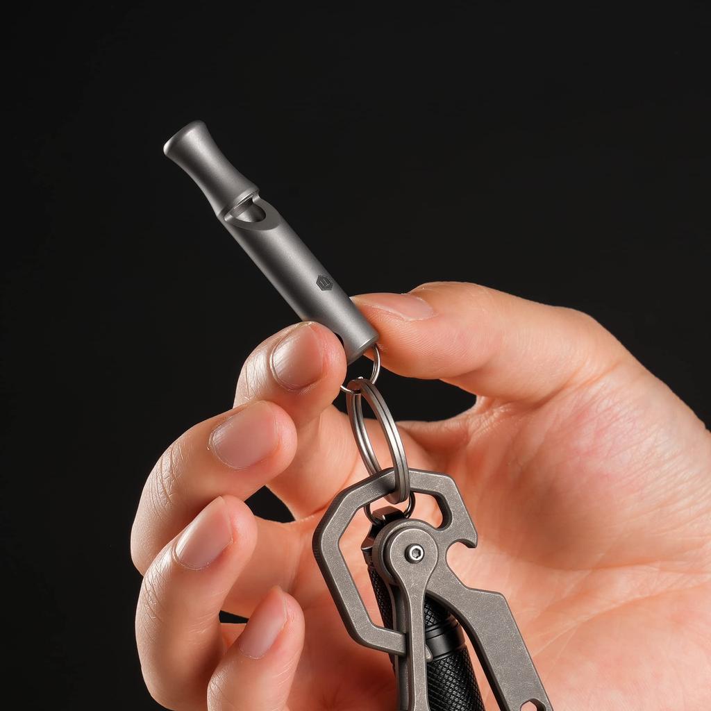 Apito de Titânio KeyUnity com Cordão, KA22, Som Alto, Leve, Durável, Afugentador de Ursos, Apito de Emergência, Suprimentos de Emergência, Apito para Ursos, Moun