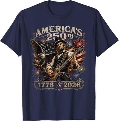 America's 250th Abraham Lincoln Playing Guitar Retro Vintage T-Shirt