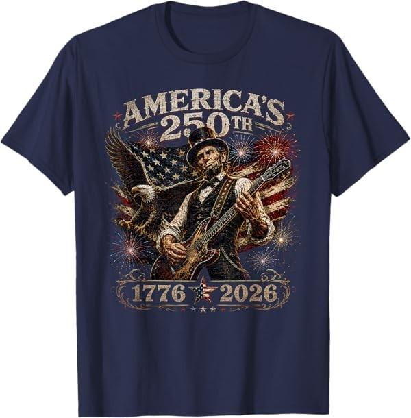 America s 250th Abraham Lincoln Playing Guitar Retro Vintage T-Shirt S