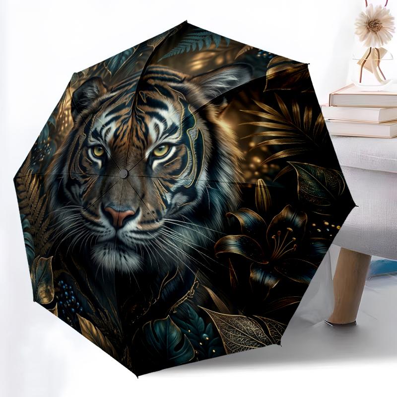 1pc Sturdy 8-Bone Auto Umbrella, Stylish Tiger Umbrella, Digital Printed, Foldable Umbrella for On-the-Go Outdoor Use